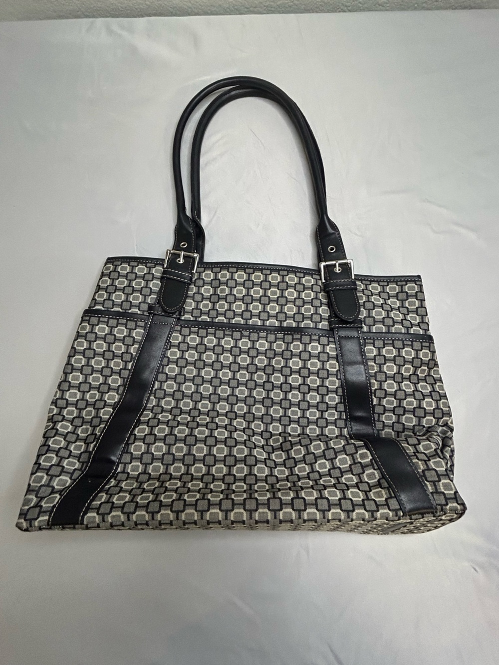 Nine West Black & Gray Geometric Laptop Tote Red inside